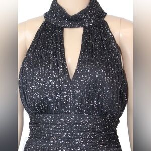 Eliza J Long Black Halter Dress with Silver Accents